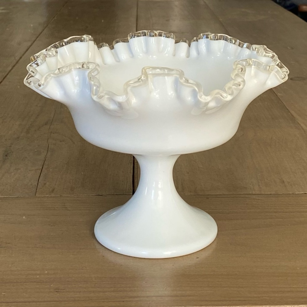 Fenton Round Compote Silver Crest Ruffled Edge Bowl Bonbon Bowl USA